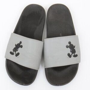Disney Mickey Mouse Grey Slide Flat Sandals Size 9 Footbed Beachy Comfy Vacay